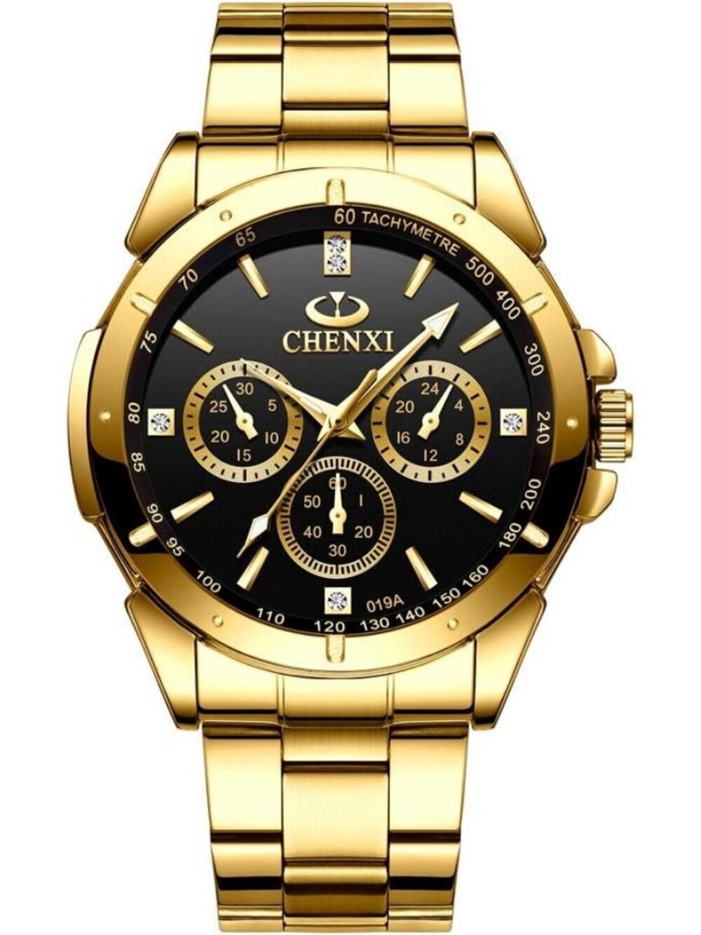 Men's Black Analog Quartz Gold Stainless Steel Crystals Classic Wrist Watch